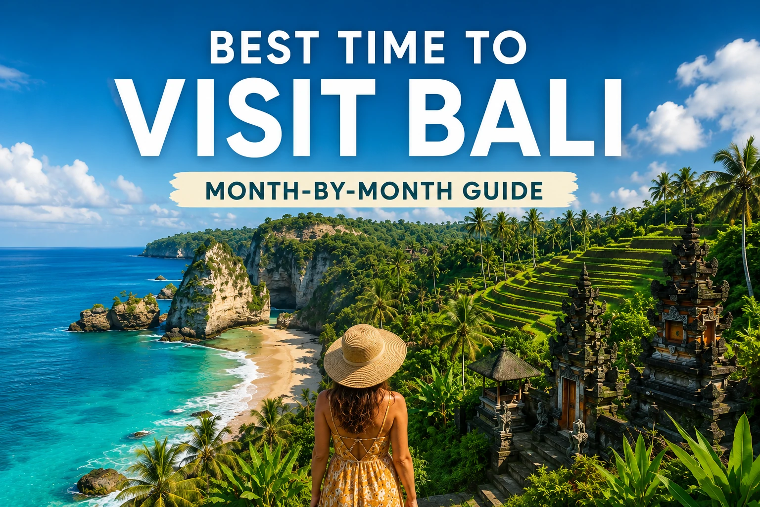 Tropical beach and rice terraces in Bali