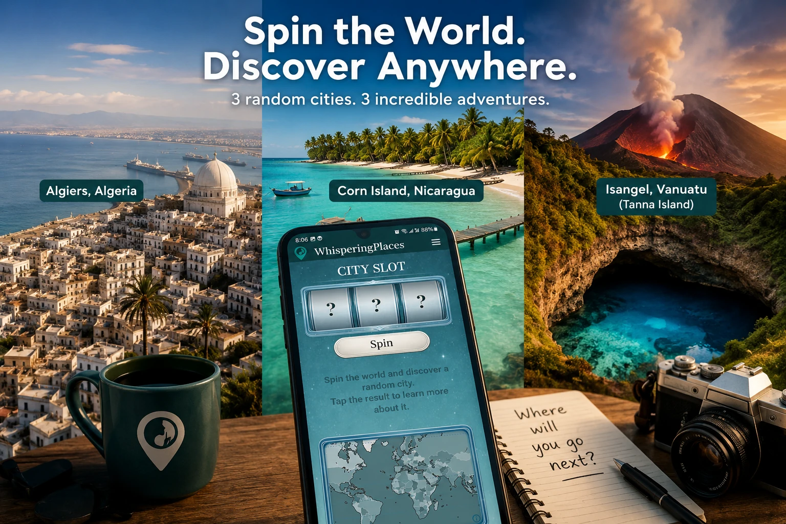 Random city travel destinations chosen by CitySlot