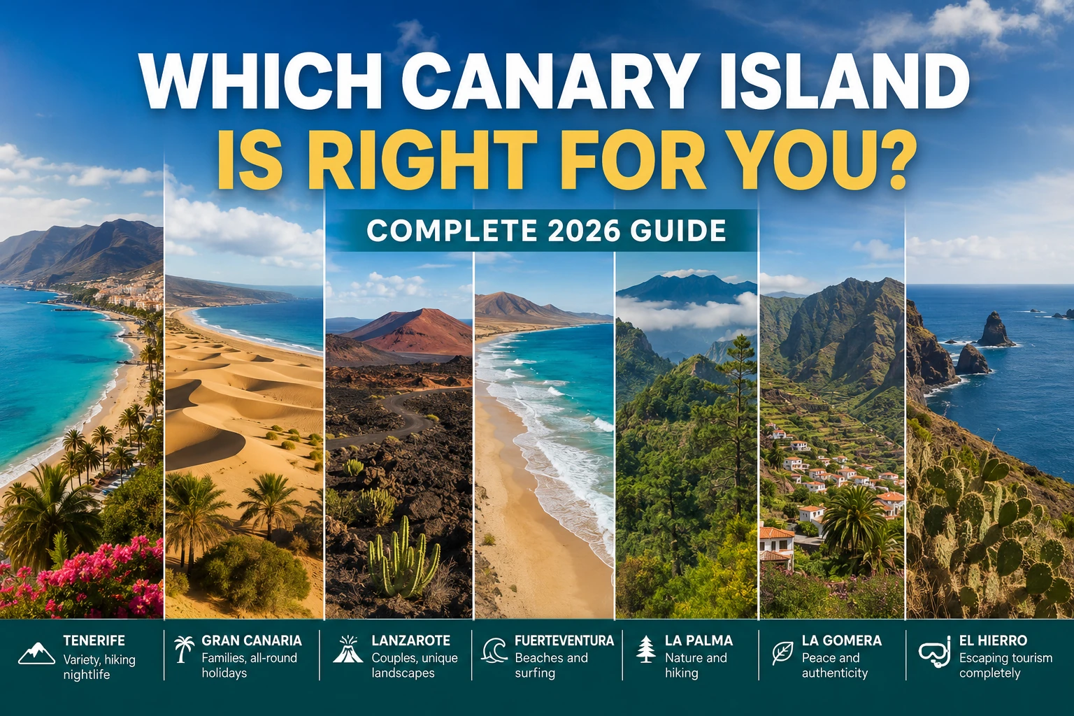 Canary Islands travel guide with beaches, volcanic landscapes and coastal towns