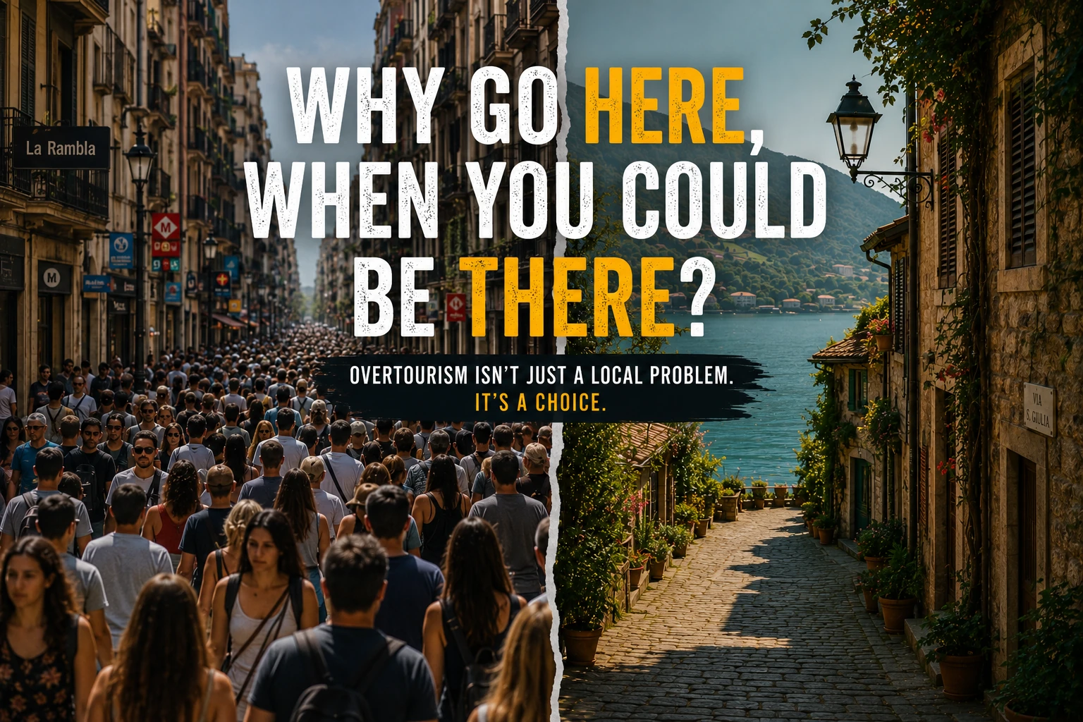 Crowded tourist street showing the impact of overtourism